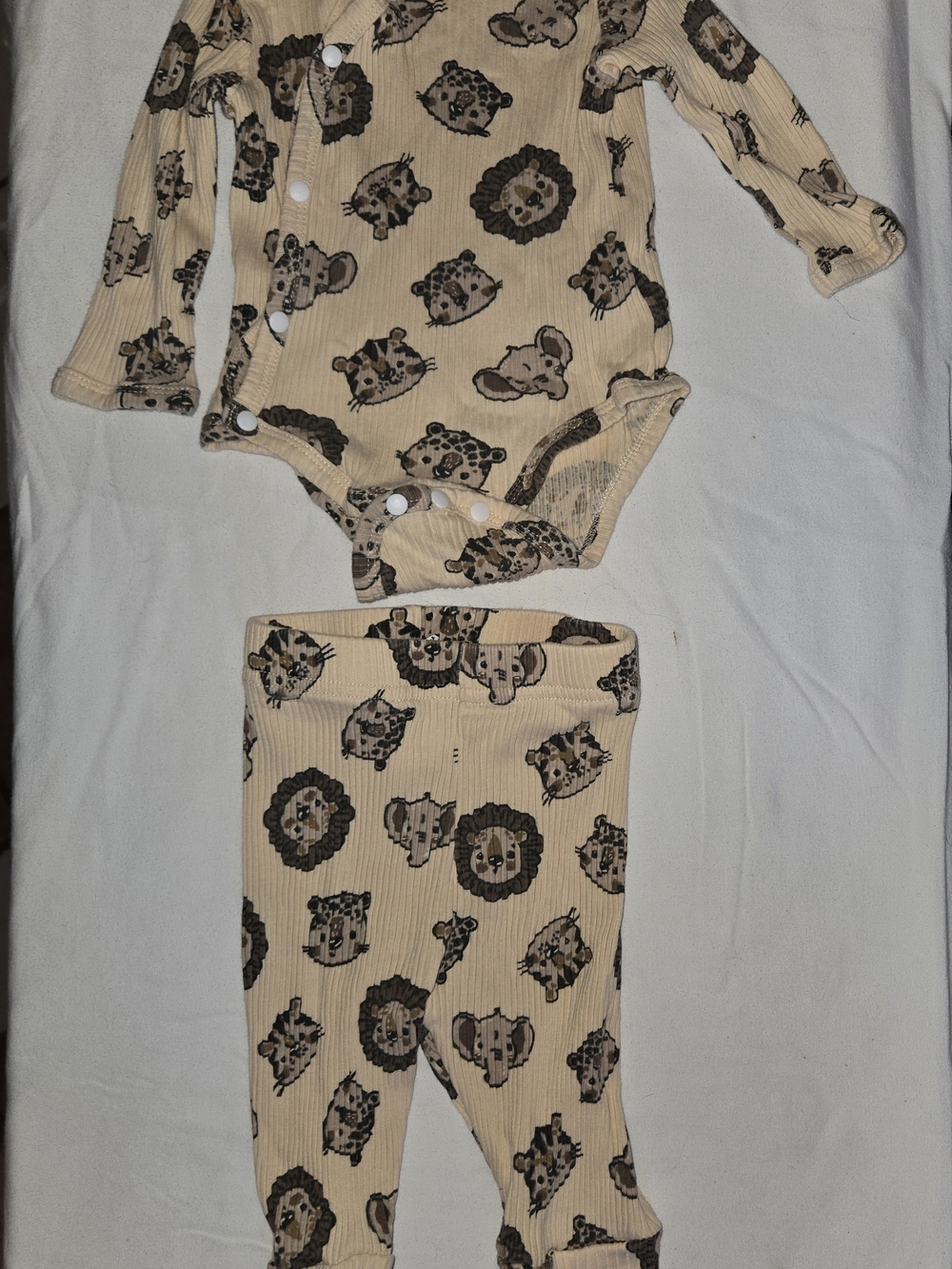 SHEIN Beige Animal-Print Ribbed Baby Two Piece and Pants Set SZ 1 - 3 Months